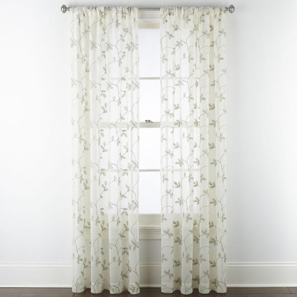NEW Regal Home Embroidered Sheer Single Curtain Panel Ivory Green Clay 50x63 - Picture 2 of 6